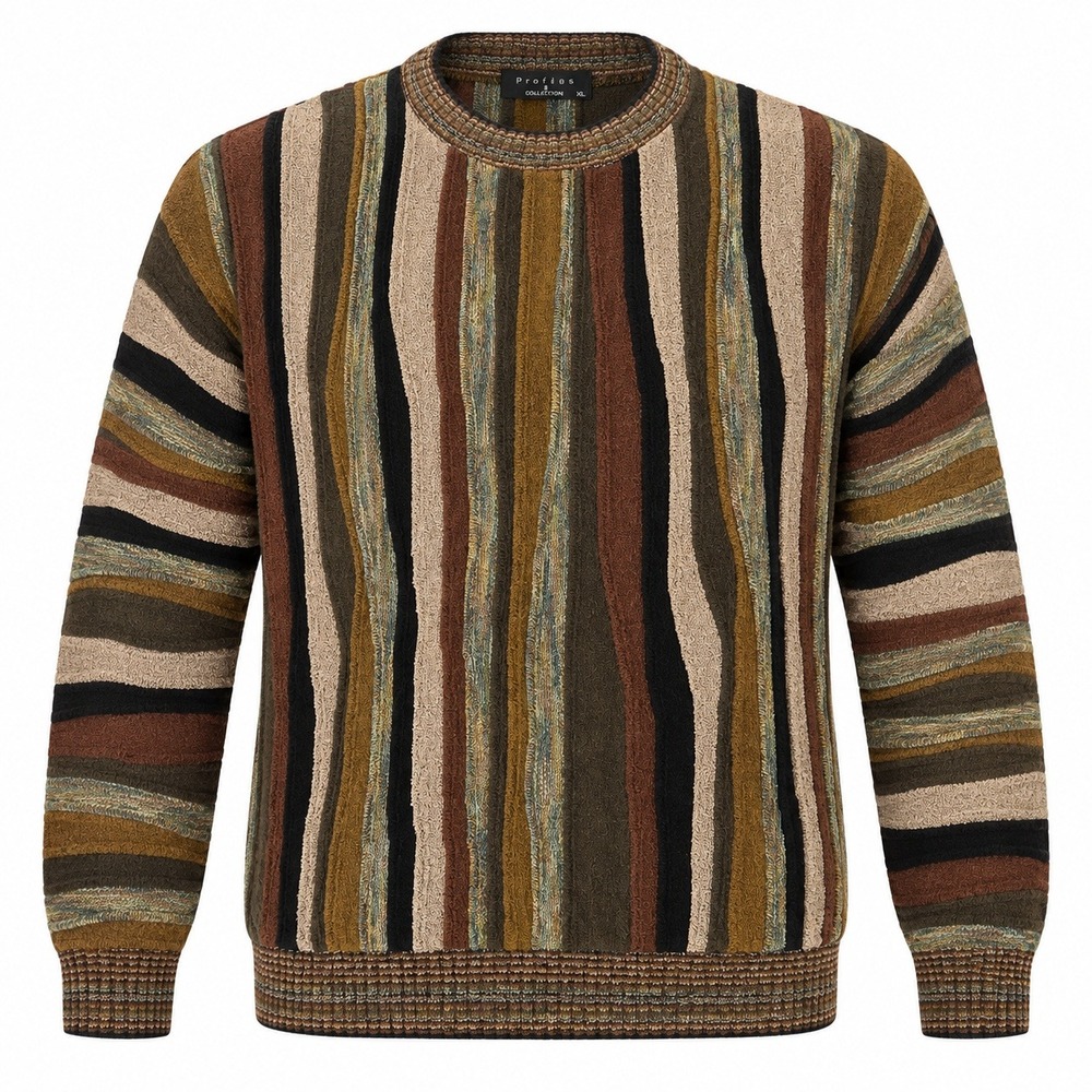 Protege Sweater Mens XL Multi Color 3D Textured Stripe Knit Coogi Style Cosby